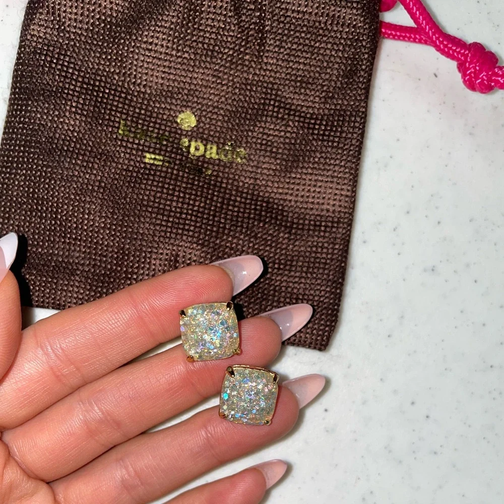 Kate Spade White‎ Opal Pearl Glitter Square Stud Earrings
